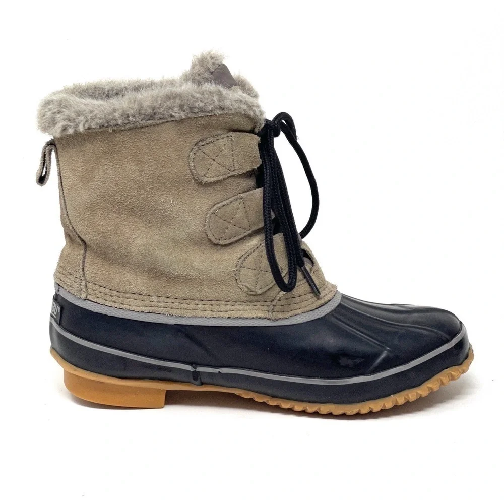 Khombu Alyssa Taupe Leather Faux Fur Duck Boots Size 6M
